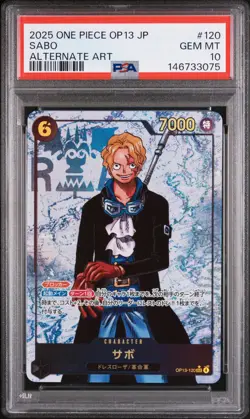 2025 ONE PIECE JAPANESE OP13-CARRYING ON HIS WILL ALTERNATE ART #120 SABO PSA 10 - Image 1