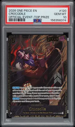 2026 ONE PIECE PROMOS OFFICIAL EVENT-TOP PRIZE #120 CROCODILE PSA 10 - Image 1