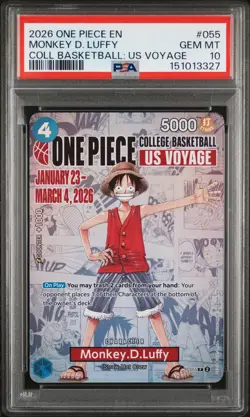 2026 ONE PIECE PROMOS COLLEGE BASKETBALL: US VOYAGE MONKEY D. LUFFY PSA 10 - Image 1