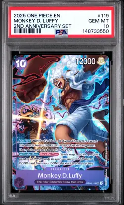 2025 ONE PIECE ENGLISH VERSION 2ND ANNIVERSARY SET #119 MONKEY D. LUFFY PSA 10 - Image 1