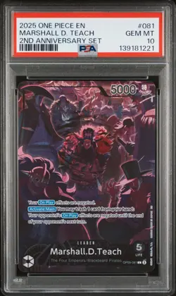 2025 ONE PIECE ENGLISH VERSION 2ND ANNIVERSARY SET #081 MARSHALL D. TEACH PSA 10 - Image 1