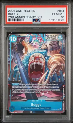 2025 ONE PIECE ENGLISH VERSION 2ND ANNIVERSARY SET #051 BUGGY PSA 10 - Image 1