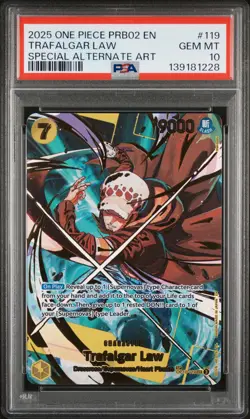 2025 ONE PIECE PRB02-PREMIUM BOOSTER SPECIAL ALT ART #119 TRAFALGAR LAW PSA 10 - Image 1