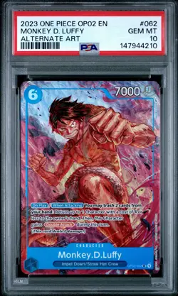 2023 One Piece Op02-062 Paramount War Monkey D. Luffy Alt Art PSA 10 062 English - Image 1
