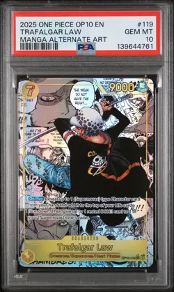 2025 ONE PIECE OP10-ROYAL BLOOD MANGA ALTERNATE ART #119 TRAFALGAR LAW PSA 10 - Image 1