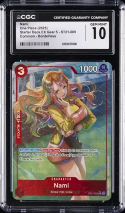 2025 ONE PIECE STARTER DECK EX GEAR 5 COMMON BORDERLESS NAMI CGC 10 GEM MINT - Image 1