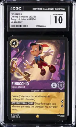 2025 DISNEY LORCANA REIGN OF JAFAR LEGENDARY #61 PINOCCHIO CGC 10 GEM MINT - Image 1