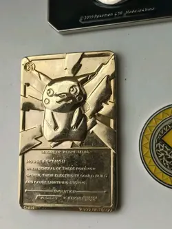 Pokemon TCG Pikachu Battling Coin Game Embossed Metal & Gold Card - Image 5