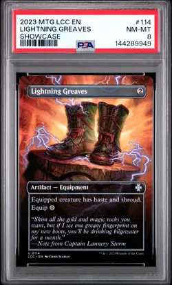 2023 MTG THE LOST CAVERNS OF IXALAN COMMANDER SHOWCASE LIGHTNING GREAVES PSA 8 - Image 1