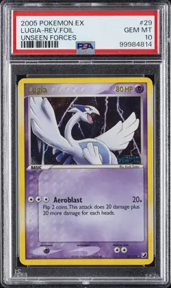 2005 POKEMON EX UNSEEN FORCES #29 LUGIA-REVERSE FOIL PSA 10 - Image 1