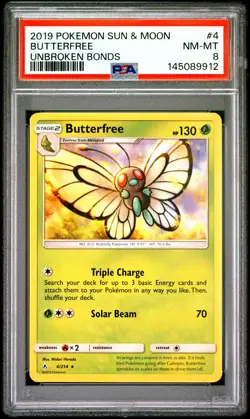 2019 POKEMON SUN & MOON UNBROKEN BONDS #4 BUTTERFREE PSA 8 - Image 1
