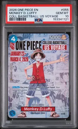 1121 Monkey D. Luffy 2026 One Piece US Voyage College Basketball #P-055 PSA 10 - Image 1