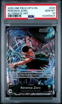 2025 One Piece OP12 EN Roronoa Zoro Alternate Art #020 PSA 10 GEM MINT - Image 1
