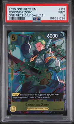 2025 ONE PIECE PROMOS ONE PIECE DAY DALLAS #113 RORONOA ZORO PSA 9 - Image 1