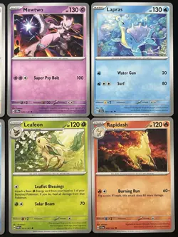 6 Card Pokemon TCG Lot Snorlax , Mewtwo , Lapras , Glaceon , Leafeon , Rapidash - Image 3