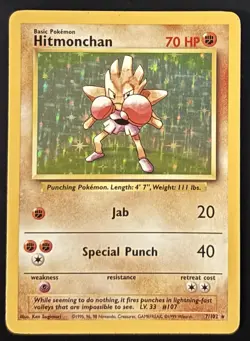 Pokemon Hitmonchan Base Set Holo Rare 7/102 Unlimited Vintage Card TCG 2GR - Image 1
