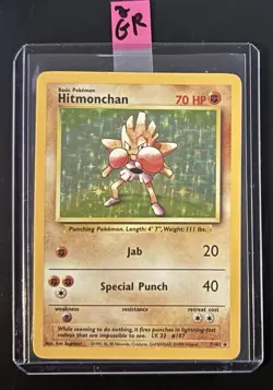 Pokemon Hitmonchan Base Set Holo Rare 7/102 Unlimited Vintage Card TCG 2GR - Image 2