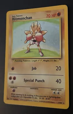 Pokemon Hitmonchan Base Set Holo Rare 7/102 Unlimited Vintage Card TCG 2GR - Image 4
