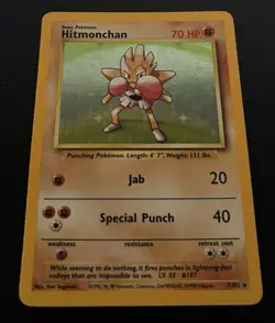 Pokemon Hitmonchan Base Set Holo Rare 7/102 Unlimited Vintage Card TCG 2GR - Image 5
