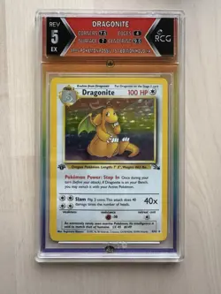 Pokemon Fossil Dragonite 1st Edition Holo Rare #4/62 RCG 1999 English 100 HP - Image 1