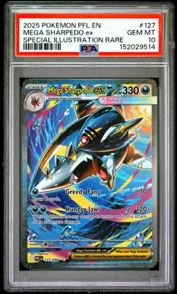 2025 POKEMON PHANTASMAL FLAMES SPECIAL ILLUSTRATION RARE MEGA SHARPEDO EX PSA 10 - Image 1