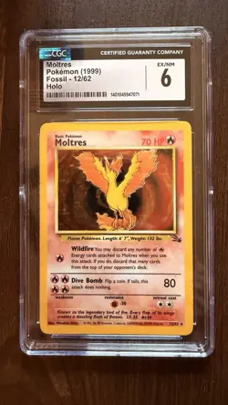 Moltres 1999 Pokemon Fossil 12/62 Holo Rare CGC 6 Wizards of the Coast - Image 1