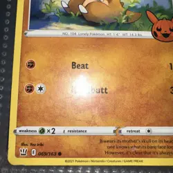 2021 Pokemon Battle Styles Trick or Trade 069/163 Cubone with miscut crimp error - Image 3