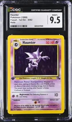 CGC 9.5 MINT+ Haunter 1st Edition Fossil 6/62 Holo 1999 Pokemon Card psa - Image 1