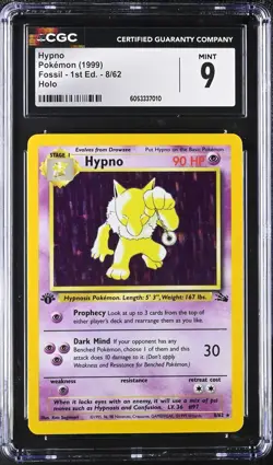 CGC 9 MINT Hypno 1st Edition Fossil 8/62 Holo 1999 Pokemon Card psa - Image 1