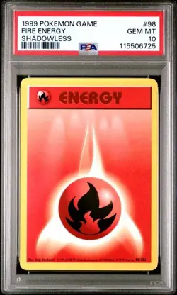 1999 POKEMON GAME 98 FIRE ENERGY PSA 10 GEM MINT BASE SET SHADOWLESS - Image 1