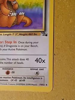 Dragonite - 19/62 - Pokemon Fossil 1st Edition Rare Card WOTC ( RARE ) MINT - Image 4