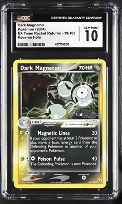 2004 Pokemon EX Team Rocket Returns Dark Magneton Reverse Holo 39/109 CGC 10 - Image 1