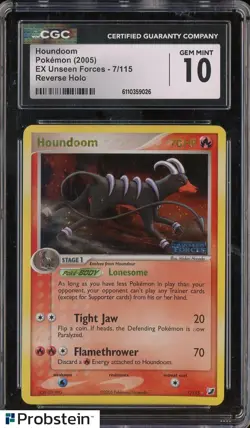 2005 Pokemon Ex Unseen Fprces #7/115 Houndoom Reverse Holo CGC 10 GEM MINT - Image 1