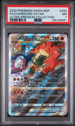 PSA 7 2022 POKEMON SWSH BLACK STAR PROMO #262 FA/CHARIZARD VSTAR ULTRA-PREMIUM - Image 1