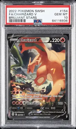 2022 POKEMON SWORD & SHIELD BRILLIANT STARS #154 FULL ART/CHARIZARD V PSA 10 - Image 1