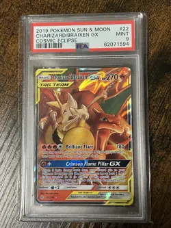 2019 Pokemon Sun & Moon Charizard Braixen GX Cosmic Eclipse Tag Team PSA 9 📈 - Image 1