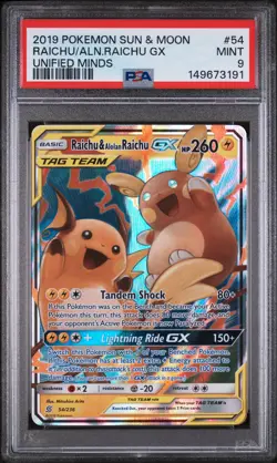 Raichu & Alolan Raichu Gx 54/236 Unified Minds Pokemon PSA 9 - Image 1