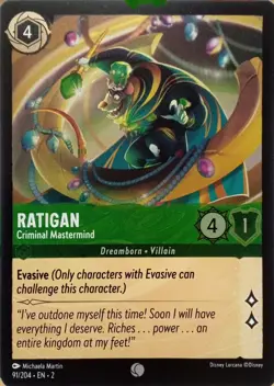 91/204 RATIGAN CRIMINAL MASTERMIND FLOODBORN FOIL COMMON DISNEY LORCANA CARD - Image 1