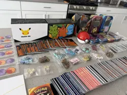 Huge Pokemon Supply Lot Sleeves, Cards, Pins, Tins, Coins, Playing Mats - Image 2