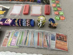 Huge Pokemon Supply Lot Sleeves, Cards, Pins, Tins, Coins, Playing Mats - Image 4