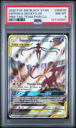 2020 POKEMON SM BLACK STAR PROMO #SM240 ESPEON & DEOXYS GX PSA 8 - Image 1