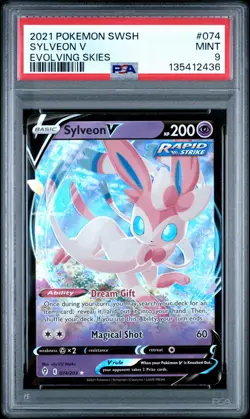 2021 POKEMON SWORD & SHIELD EVOLVING SKIES #074 SYLVEON V PSA 9 - Image 1