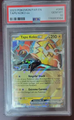 PSA 10 GEM MINT 2023 Pokemon SV Paradox Rift PAR EN Tapu Koko EX Holo #68 - Image 1