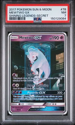 2017 POKEMON SUN & MOON SHINING LEGENDS SECRET #78 MEWTWO GX PSA 7 - Image 1