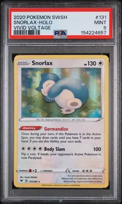 2020 Pokemon SWSH Snorlax Holo PSA Mint 9 Vivid Voltage 131/185 - Image 1