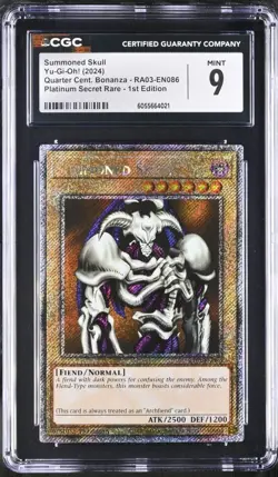 2024 Yu-Gi-Oh Summoned Skull RA03-EN086 Platinum Secret Rare CGC 9 - Image 1