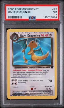 2000 Pokemon Rocket Dark Dragonite 22/82 PSA 7 - Image 1