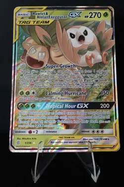 POKEMON Rowlet & Alolan Exeggutor GX TAG TEAM 1/236 SM HOLO ULTRA RARE 270 HP - Image 1
