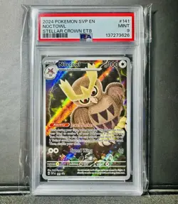 🔥POKEMON 2024 Stellar Crown ETB Promo Full Art NOCTOWL #141 PSA 9 Mint RARE🔥 - Image 1