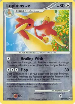 Lopunny 30/130 Rare Diamond & Pearl Pokemon Reverse Holo Moderately Played - Image 1